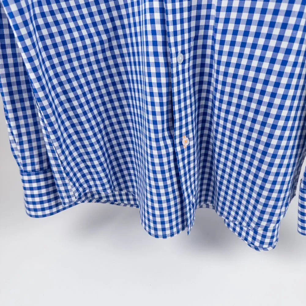 Crewcuts Cotton Poplin Collared Gingham Pocket Button Down Shirt Blue Kids Sz 12